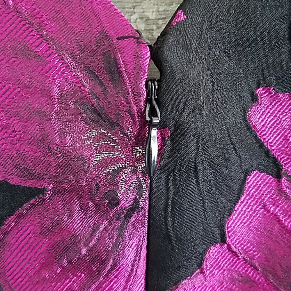 Floral Brocade A line V Neck Cocktail Dress - Picture 2 of 5